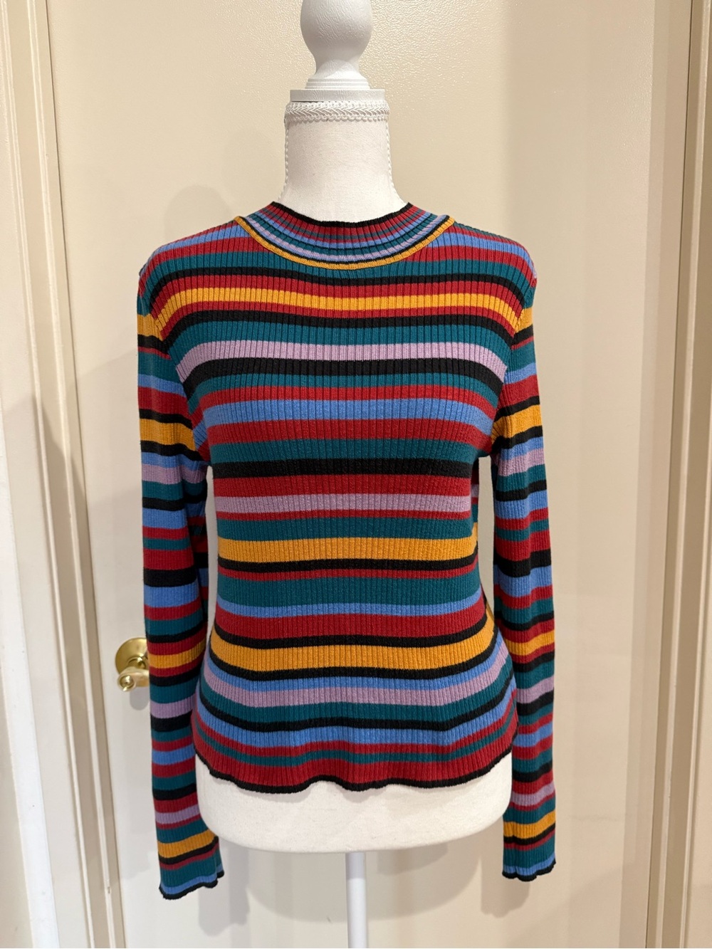 Primark Multi-Color Striped Ribbed Long Sleeve Top